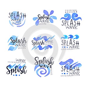 Splash wave logo original design set, hand drawn vector Illustrations