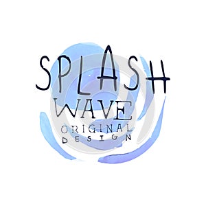 Splash wave logo template original design, aqua blue label, abstract water badge watercolor vector Illustration