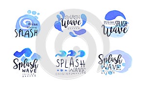 Splash Wave Original Logo Set, Abstract Logo for Business Identity Design Hand Drawn Vector Illustration