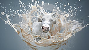 Splashed milk with a cow at the center