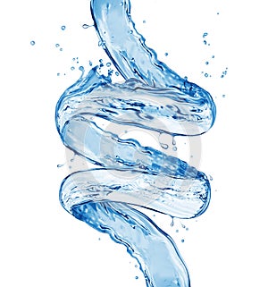 Splashes of fresh water in a swirling shape, isolated on a white background