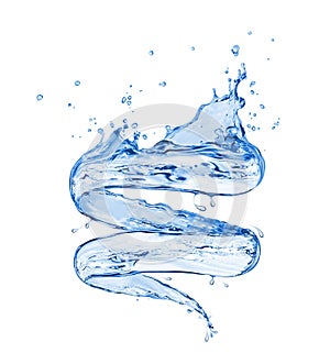 Splashes of fresh water in a swirling shape on white background