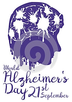 Splashes in Man`s Head to Commemorate World Alzheimer`s Day, Vector Illustration