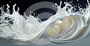 Splashes of milk, fresh cow white milk - AI generated image