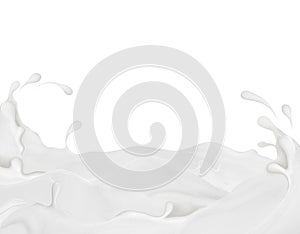 Splashes of milk on white background. Milk river, concept image