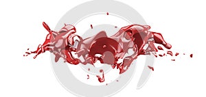 Splashes of red paint are isolated by a white background. 3d image, 3d rendering