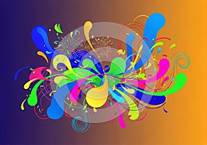 Splashes and swirls against a gradient background transitioning from