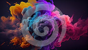 Splashes of Vivid Colored Paint of Whisps of Smoke Carrying Colorful Fog AI Generative Background