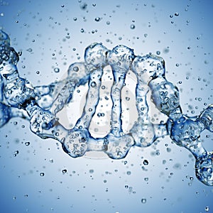 Splashes of water shaped of a DNA molecule. 3d render