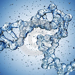 Splashes of water shaped of a DNA molecule. 3d render