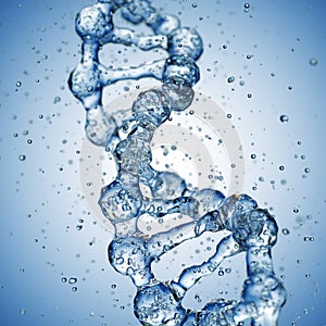 Splashes of water shaped of a DNA molecule. 3d render