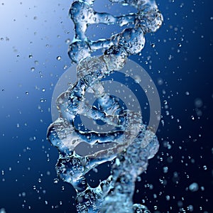 Splashes of water shaped of a DNA molecule. 3d render