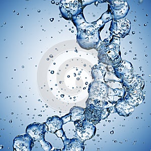 Splashes of water shaped of a DNA molecule. 3d render