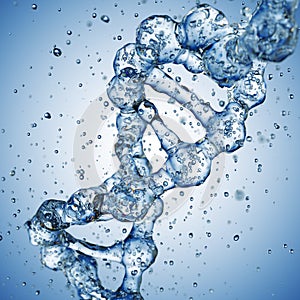 Splashes of water shaped of a DNA molecule. 3d render