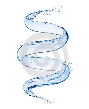 Splashes of water in a swirling shape, isolated on white