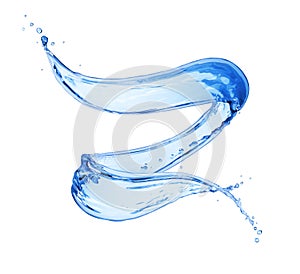 Splashes of water in a swirling shape on white background