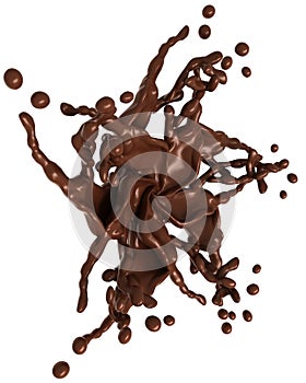 Splashing chocolate: Liquid star shape with drops isolated