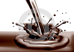 Splashing chocolate on white background design for food and drink background vector.