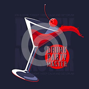 Splashing Cosmopolitan cocktail Martini glass vector illustration