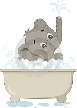 Splashing elephant in bath