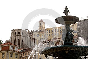 Splashing fountain at Rossio Square, Lisbon photo