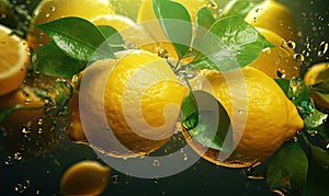Splashing fresh citrus fruit concept. AI Generative