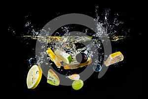 Splashing fruit on water.