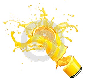 Splashing orange juice with oranges
