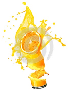 Splashing orange juice with oranges
