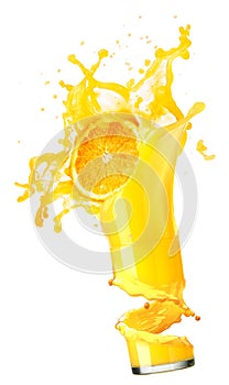 Splashing orange juice with oranges