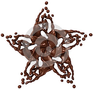 Splashing star: Liquid chocolate with drops isolated