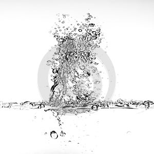 splashing water with bubbles on white background closeup