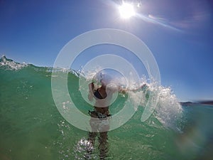 Happy Girl In Big Sea Wave