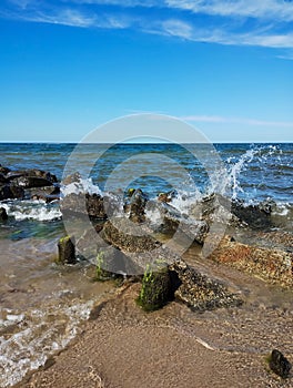 splashing wave on the rocks - sea view