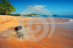 splashing waves on the pink beach photo