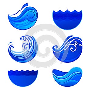 Splashing waves and water logos. Abstract vector signs.