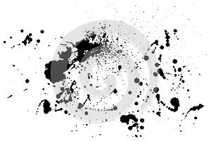 Splatter Paint Texture . Distress rough background . Black Spray Blot of Ink. Abstract vector. Hand drawn.