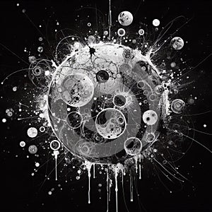 Splattered ink on a black background