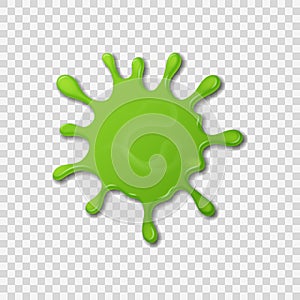 Splattered slime isolated on transparent background. Vector green realistic goo slime