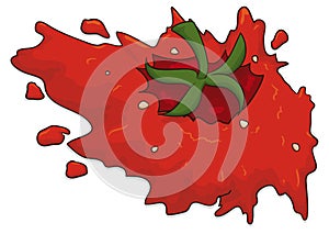 Splattered tomato with juice and seeds over white background, Vector illustration
