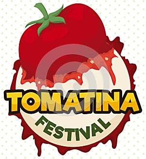 Splattered Tomato in a Round Button for Tomatina Festival, Vector Illustration photo