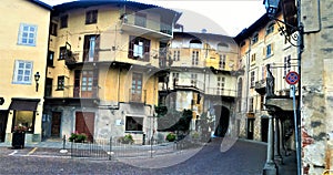 Splendid ancient houses in Saluzzo town, Piedmont region, Italy. History, enchanting architecture and art
