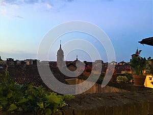 Splendid ancient street and lights in Saluzzo town, Piedmont region, Italy. History, enchanting architecture and art