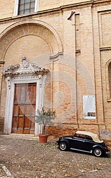 Splendid architecture and car, past and beauty in Fermo town, Marche region, Italy