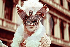 The splendid costume, and the splendid traditional Venetian mask at carnival