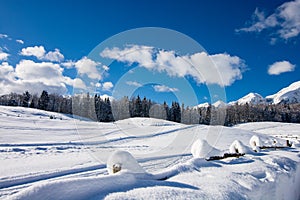 The splendid Dolomites covered by snow a beautiful winter day