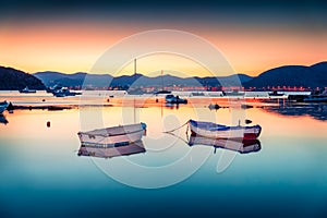 Splendid spring scene of the Nuevo Loca Beach, Aegean sea. Dramatic evening view of the Anavyssos town, Greece, Europe. Traveling