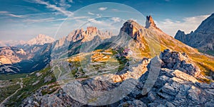 Splendid sunrise in Tre Cime Di Lavaredo National park.