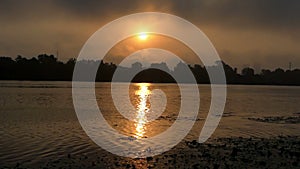 Splendid Sunset on The Dnipro Riverbank With Golden Sunpath in Summer