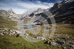 Splendid Swiss Alps, shallow DOF, focus on the stones in the foreground photo